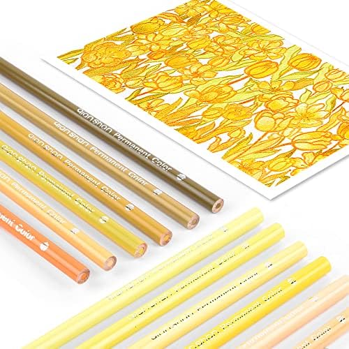 12 Yellow Colored Pencils Oil Based, Pre-sharpened Wooden Color Pencils Set