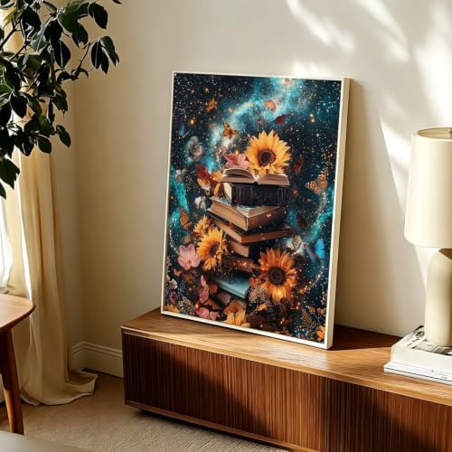 Amaieuin Books Paint by Numbers Kit for Adults,Paint by Number Adult,Book Sunflowers Canvas Paint by Numbers for Adults,Gifts and Home Wall 20x16in
