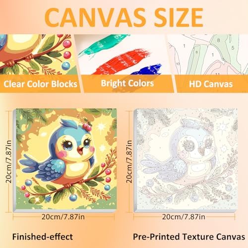 Bird Paint by Numbers Kit for Kids, 8x8 inch