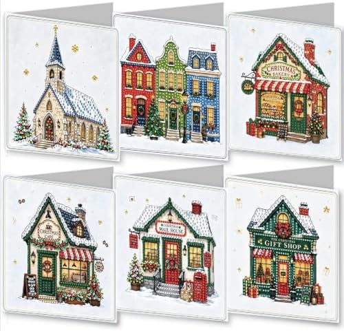 BAYUNOE 6Pcs Christmas Diamond Art Painting Greeting Card Kit with Envelope