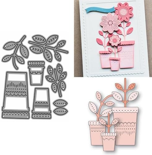 Patchwork Flower Pots and Leaves Metal Cutting Dies Sets for Card Making