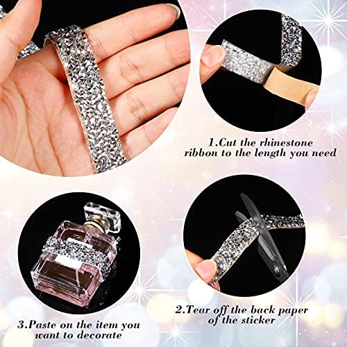Xinnun 5 Rolls Rhinestone Ribbon Self-Adhesive Crystal Shiny Rhinestone Strips Bling Resin Diamond Ribbon for Graduation Party Decor, DIY Prom Dress,Craft(Silver,0.59 Inch,Basic Style)