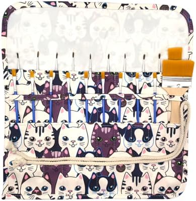 Funny live Paint Brush Holder Art Supplies, Artist Brush Holder & Storage Organizer Roll-Up Case Bag, Protect Acrylic Oil Watercolor Paintbrushes (Kitten 20 Slot Pockets)