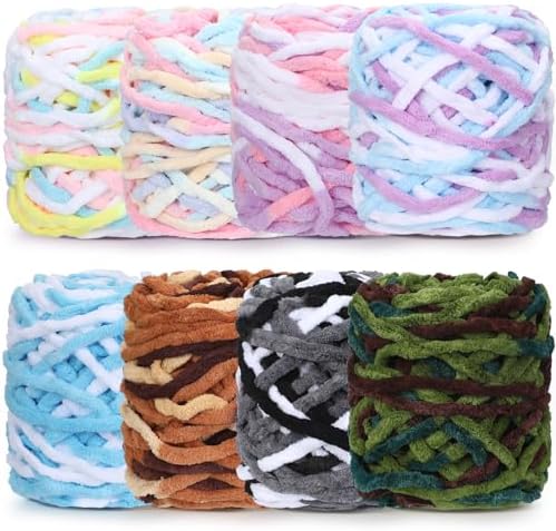 Buryeah 8 Pack Chunky Chenille Yarn for Crocheting, Gradient Colors