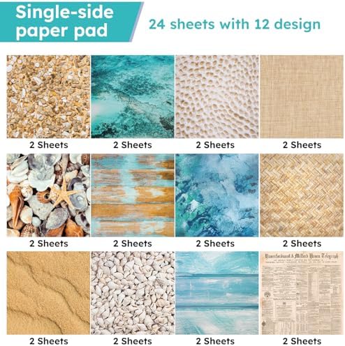 Beach Shell Scrapbooking Paper Pad , 6inch 24 Sheets Sea Aesthetic Patterned Decorative for DIY Art Crafts Collage Journals Decoupage Wrapping Folded Supplies Gift Cards Photo Album