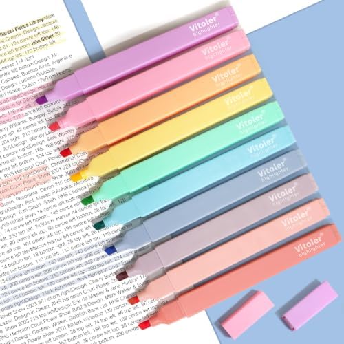 Vitoler 10Pcs Aesthetic Highlighters, Chisel Tip Marker Pens,Assorted Color Candy Highlighters,No Bleed Bible Highlighter,Cute Pastel Highlighter for Journaling Planner Notes School Supplies | Chisel Tip Aesthetic,long lasting ,high quality,no smudge f...