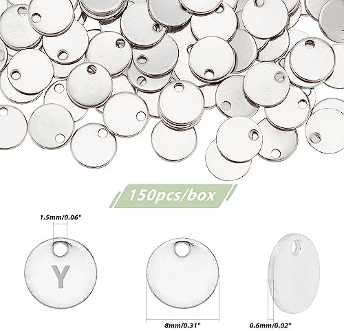 PH PandaHall 100 Pcs 304 Stainless Steel Flat Round Blank Stamping Tag Pendants Charms Diameter 8mm for Jewelry Making