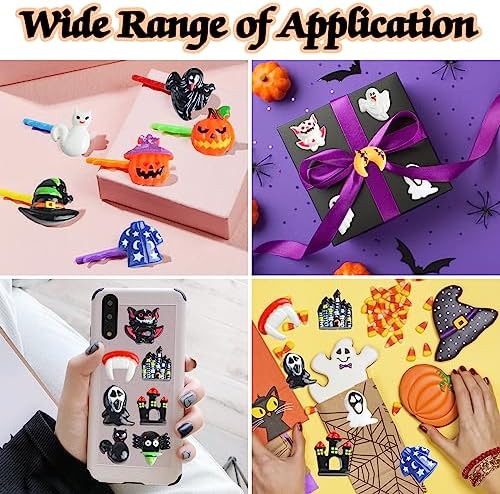 FOIMAS Halloween Resin Flatback Charms,100pcs Pumpkin Ghost Spider Embellishment Resin Miniatures for Halloween Ornament Supply