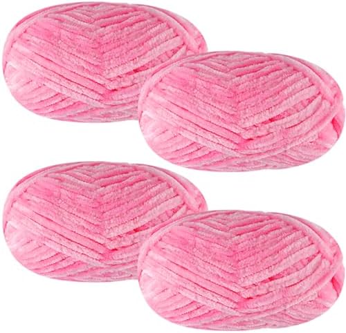 4 PCS 400g Soft Chenille Velvet Yarn for Crocheting,Fluffy Warm Yarn for Knitting and Crochet DIY Craft Blanket Bag Hat Scarve Clothe Gloves Slippers Doll (Pink)