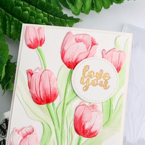 Tulip 3D Embossing Folder for Card Making DIY Scrapbooking Blossom Tulip Flower Clear Plastic Texture Fades Embossing Folder Template for Scrapbooking Paper Crafts Arts Supplies Handmade Crafts