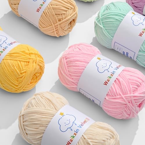 3 Pack Fluffy Chenille Yarn for Crocheting，Baby Yarn for Crocheting Soft，150g/5.28oz Velvet Amigurumi Yarn ，Fingering Weight Yarns for Crocheting Baby Blankets、DIY Craft.(3 Light Yellow)