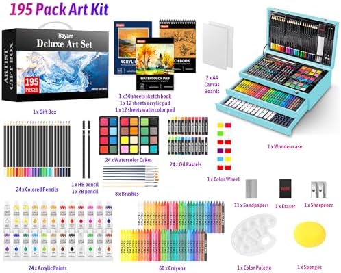 iBayam 195PCS Art Supplies Kit, Sketch Book, Acrylic Pad, Watercolor Pad