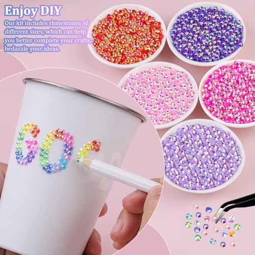 12600Pcs Resin Rhinestones for Crafting with Tweezers, Mixed-Color 4mm Bedazzling Crystal with 1Pcs 10ml B7000 Jewelry Glue for DIY Crafts Clothing Tumblers Shoes Fabric Nail Art