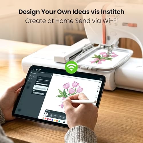 PooLin EOC03 Embroidery Machine 4x4 & 4x9.25 Embroidery Area for Beginners, Easy Operation System, 130 Built-in Designs, 8 Fonts, WiFi Design Transfer, Home DIY Embroidery Machine with Starter Kit