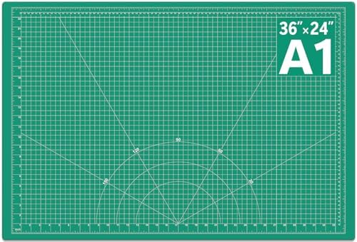 DIYSELF 36in×24in Cutting Mat, A1 Self Healing Craft Mat for Sewing | A1 Green Cutting Mat for Large Fabric, Quilting and Craft Projects, 5-Ply Double-Sided Cutting Mat for Paper Crafts and DIY
