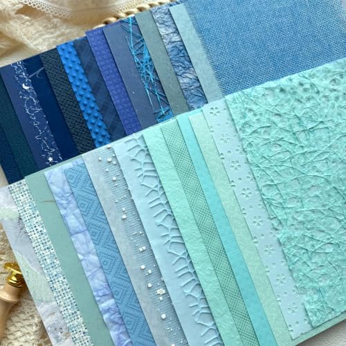 30 Sheets A5 Ocean Blue Textured Scrapbook Paper & Mesh Fabric Set