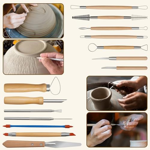 31 Pcs Clay Tools, Pottery Tools for Polymer Clay Air Dry Clay Sculpting Tools Kit for Carving, Stippling, Molding, Shaping Clay Crafts, Pottery Kit with Bag for Beginners Expert Artists DIY Hobbyists