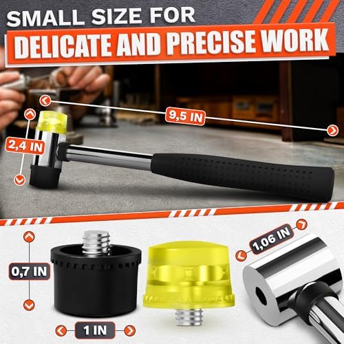 Small Rubber Mallet Hammer 1", 25 mm Double-Sided Head, Non-Slip Grip