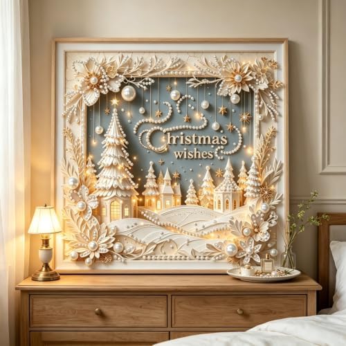 Pearl Christmas Wishes Town Diamond Painting Kits for Adults,5D Diamond Art