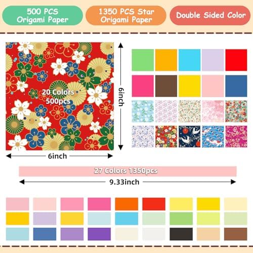 Hapray Japanese Origami & Star Origami Paper Kit, 1850 Sheets Colored Paper