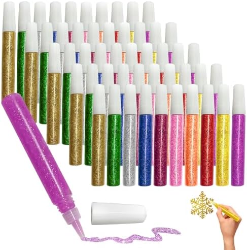 Mesen 50 Pack - Non-Toxic Washable Glitter Glue Stick Set, DIY Arts & Crafts Glitter Pens, Glitter Glue Gel Pens for Art Projects, Grad Caps Assorted Colors Glue Stick, Decorating Supplies