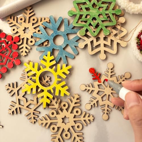 60PCS Unfinished Blank Wooden Christmas Snowflake Cutouts Craft for Kids | suit for Children's Painting DIY Room Decoration Gift Giving Surprise (Christmas Snowflake)