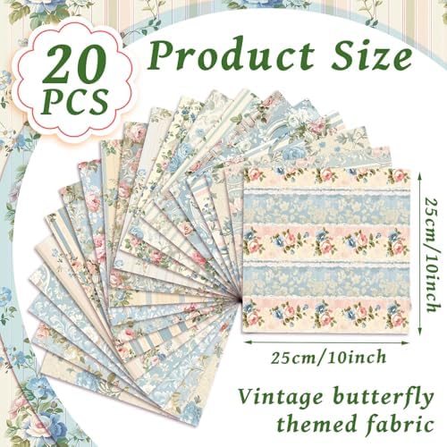 HunnmingRe 20 Pcs 10''x10'' Vintage Spring Floral Quilting Fabric Squares