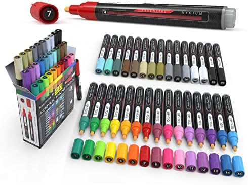Acrylic Markers, Paint Pens Assorted Vibrant Markers for Rock Painting, Canvas, Glass, Mugs, Wood, Ceramic, Fabric, Metal, Scrapbooking. Non Toxic, Quick Dry, Multi-Surface, Lightfast (MEDIUM)