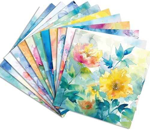 12×12 Vintage Floral Scrapbook Paper Watercolor Flower Pattern Paper,24 Sheets Double-Sided CardStock Papers Pad for Holiday Cardmaking Journaling DIY Origami Decorative Craft Papers.