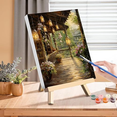 Landscape Paint by Numbers for Adults with Framed Canvas - Wooden Easel