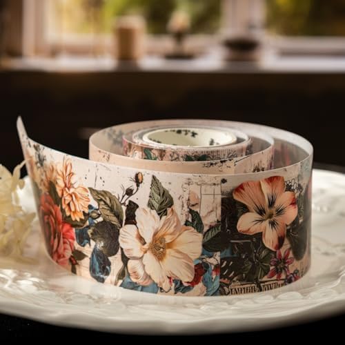 Alideco 6pcs Decorative Adhesive Tapes Vintage Flower Washi Paper Tape Great for Bullet Journal Supplies, Arts, Scrapbook, DIY Crafts, Planners (qihuamanying)