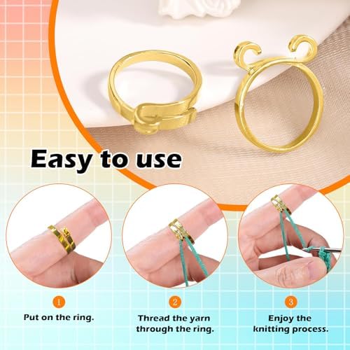 4pcs Knitting Crochet Loop Ring for Fingers Metal Open Yarn Guide Crochet Rings