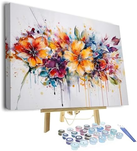 TUMOVO Flowers Paint Number Kits - Abstract DIY Painting for Adults - Colorful Flower Paint-by-Numbers Kits - 16"x20", Framed