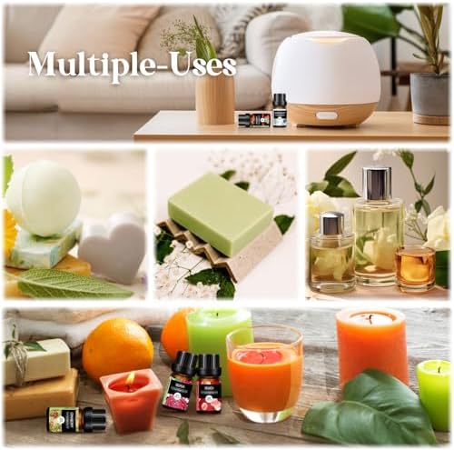 Fruity Essential Oils Set - Top 28 Fruit Fragrance Oil for Candle Making, Diffusers - Strawberry, Apple, Pineapple, Cucumber Melon, Cherry, Mango, Lemon, and Orange Scented Aromatherapy Oils