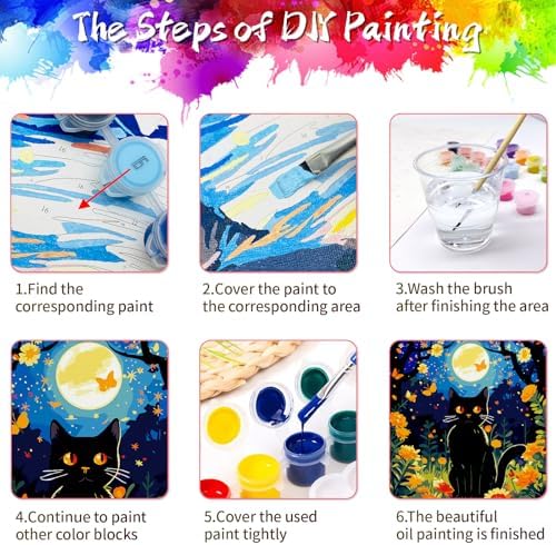 ZTOTZ Cat Paint by Numbers Kit for Adults, Painting by Numbers Black Cats Moon Night, Tuxedo Cat Adults' Paint-by-Number Kits, Animal cat Paints Number Kits 16x20 Canvas