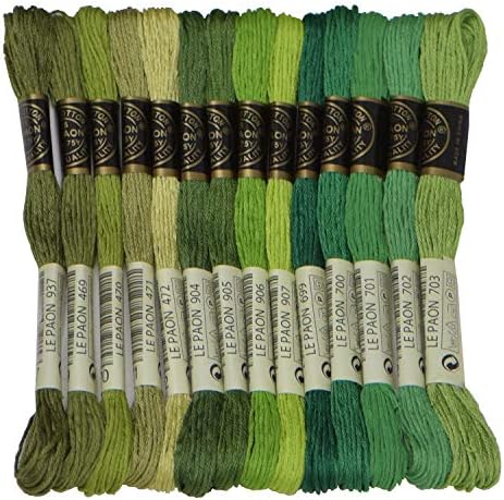 Premium Rainbow Color Embroidery Floss - Cross Stitch Threads - Friendship Bracelets Floss - Crafts Floss - 14 Skeins Per Pack Embroidery Floss, Medium Avocado Green Gradient