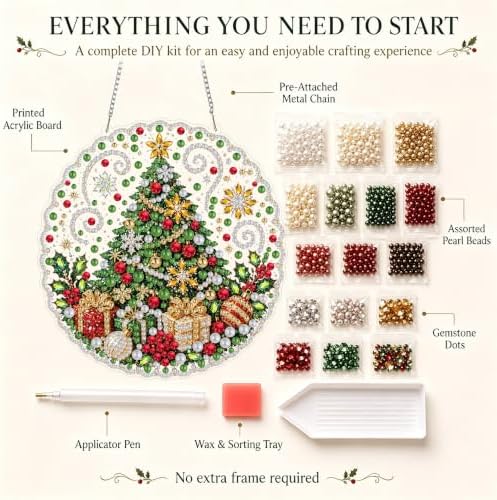 Christmas Pearl Diamond Art Kits for Adult，Hanging Pearl Painting Kit