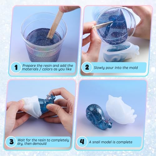 2 Pack Animal Silicone Molds, Snail Resin Molds with Realistic Snail Shapes, 3D Lifelike Silicone Molds for Resin Casting, DIY Crafts Halloween Home Wall Desktop Decor (Snail)