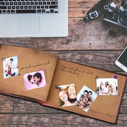 Adventure Book Handcrafted 11.92 x 7.62" Leather-Bound Scrapbook with 80 Pages, Embossed Lettering, Inspired by 'Up', Ideal for Photos, Weddings&Travel Memories Gift Box Included (Leather Scrapbook)