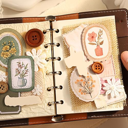45Pcs Vintage Flower Stickers for Scrapbooking Stationary Decorative Sticker Plant Floral Sticker Scrapbook Stickers for Journaling Journal Supplies Wildflower Decal Gift Box Seal Decals for Crafts