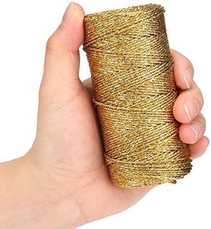 jijAcraft 328 Feet Gold String Twine - 1.5mm Metallic Ornament Thread Gift Wrapping - Inelastic Macrame Glitter Gold Cord for Gift Wrapping, DIY Crafts, Bracelets