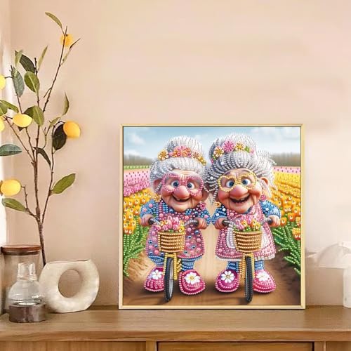 Diamond Painting Kits for Adults, Twins Grannies Pattern Design Special Shape Diamond Art Kits for Beginners, DIY Diamonds Paintings Art for Home Wall Decor Gift