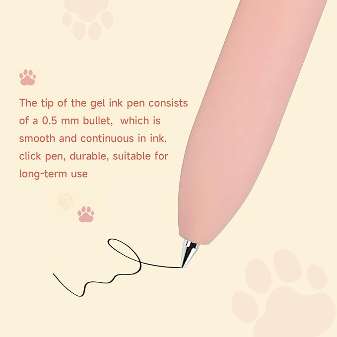 UIXJODO Cat Pens, 8 Pcs 0.5mm Cute Kawaii Black Ink Fine Point Smooth Writing, High-End Series Cat's Tail Retractable for Journaling Note Taking