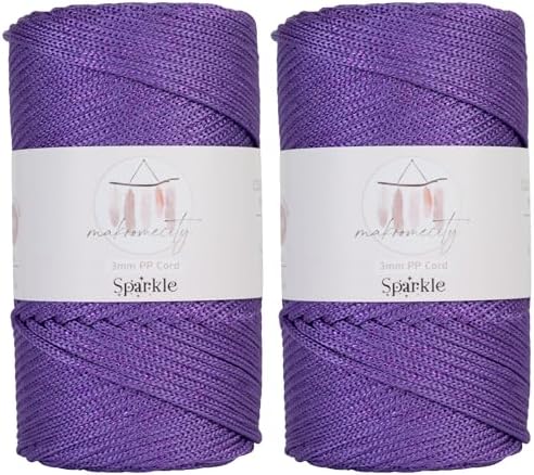 Makromecity Sparkle 2 Skeins of Polypropylene Macrame Cord 3mm x 131 Yards (394 feet) Premium Polyester Macrame Cord for Macrame Art & Crafts for Wall Hangings, Bags, Underplate, Rug