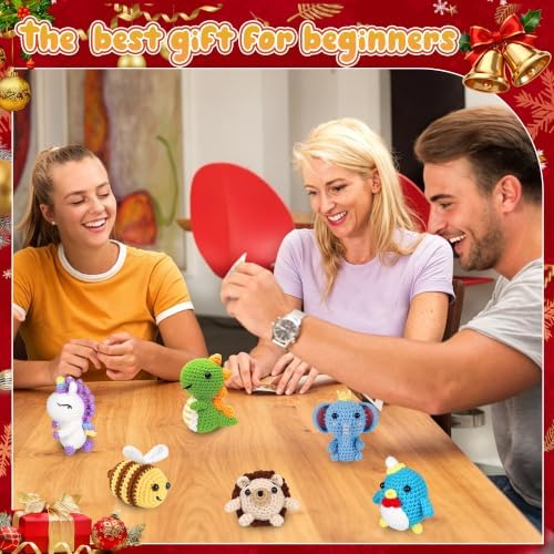 hisucbetter 6Pcs Beginner Crochet Starter Kit, Creative Birthday Gifts for Adults & Kids, Popular DIY Patterns, 40% Extra Yarn Crochet Animals Kits with Step-by-Step Video Tutorials