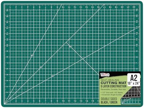 U.S. Art Supply 18"x24" Self-Healing Cutting Mat 5-Ply Green/Black | Double-Sided Green/Black Craft Mat, Non-Slip Cutting Mats for Crafts, Sewing, Quilting, Scrapbooking