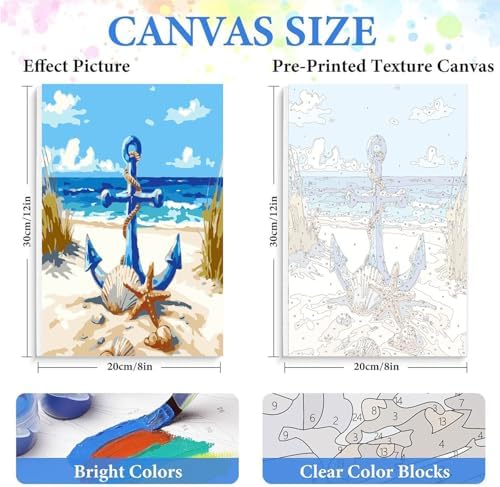 bleihum 4 Pack Beach Paint by Numbers Kit for Adults with Frame Easel | Seaside Paint by Number Kits on Canvas, Sea Painting by Numbers for Adults Beginners Home Decor Gift 8x12 Inch