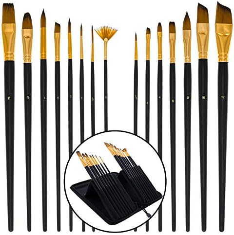 U.S. Art Supply 15 Piece Artist Long Handle Synthetic Paint Brush Set