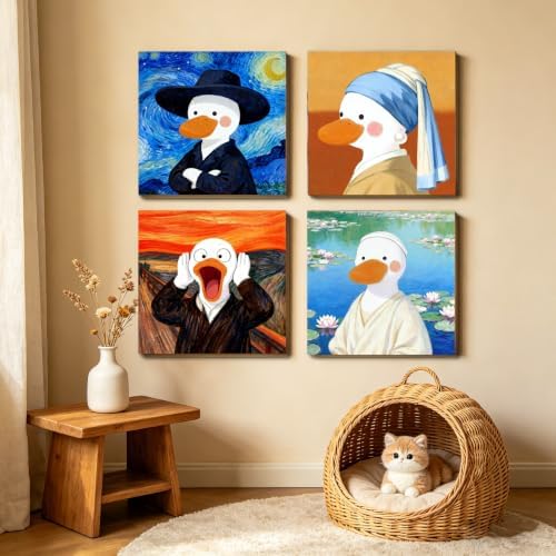 Canrichshop 6P Abstract Paint by Numbers Kit for Adults Framed with Wooden Easel,Easy DIY Cute Duck Oil Painting Kits on Canvas,Acrylic Paint by Number with Frame for Decor 8x8inch