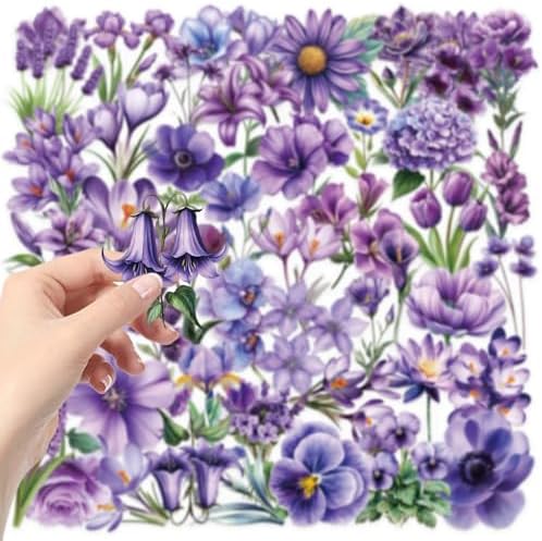 50Pcs Violet Flower PET Stickers Set